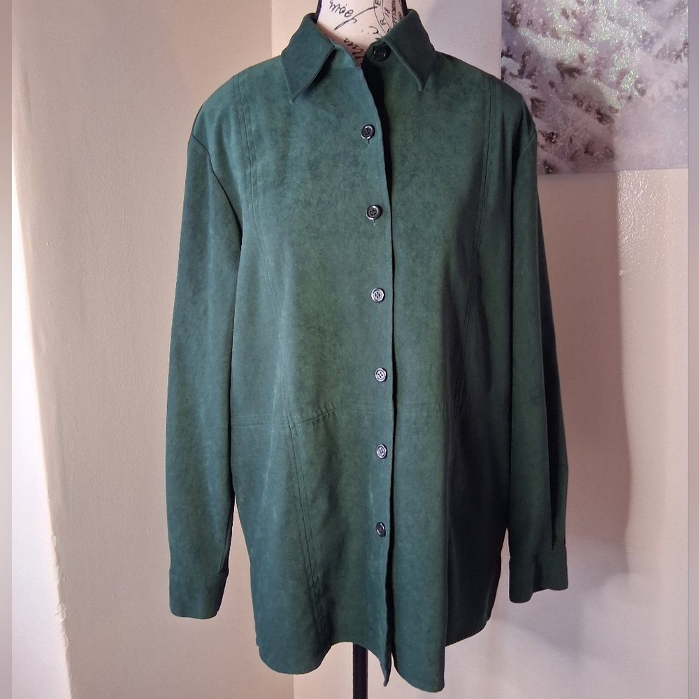 Talbots Peachskin Hunter Green Button Up